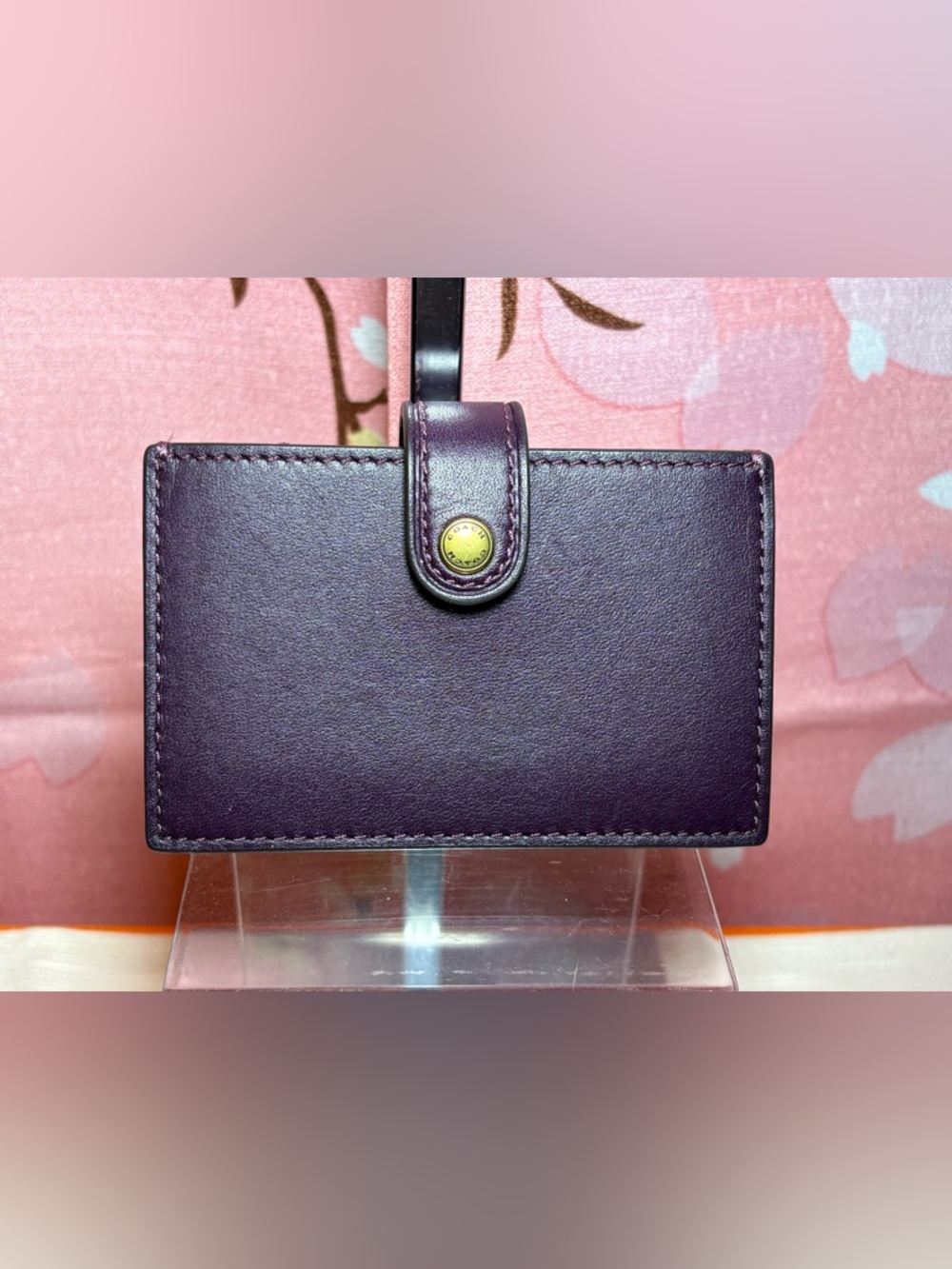 Coach Genuine Glove Tanned Leather Multi Card Holder Wallet Plum
